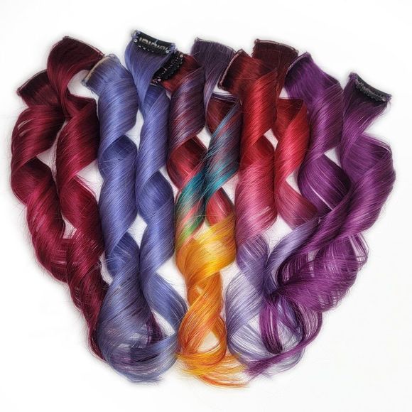Red Purple Rainbow Colored Ombre 18 inch Remy Clip in Human Hair Extensions